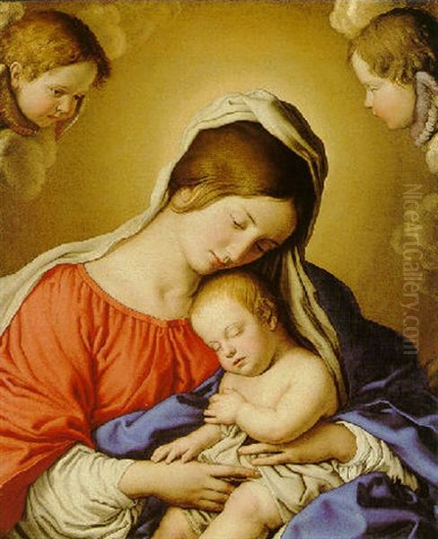 Madonna And Sleeping Child Surrounded By Putti Oil Painting by Giovanni Battista Salvi (Il Sassoferrato)