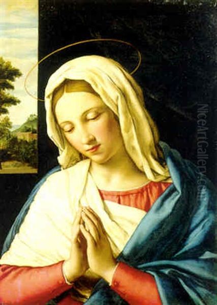 The Madonna At Prayer, A Landscape Beyond Oil Painting by Giovanni Battista Salvi (Il Sassoferrato)