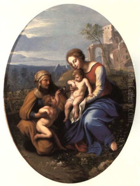 The Madonna And Child With The Infant St. John The Baptist And St. Elizabeth Oil Painting by Giovanni Battista Salvi (Il Sassoferrato)