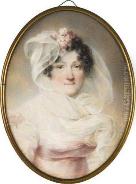 Portrait De Femme Au Voile En Robe Rose Oil Painting by Francois Jean Louis Boulanger