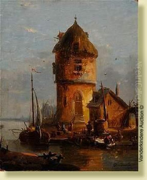 L'entree Du Port Anime Oil Painting by Francois Jean Louis Boulanger