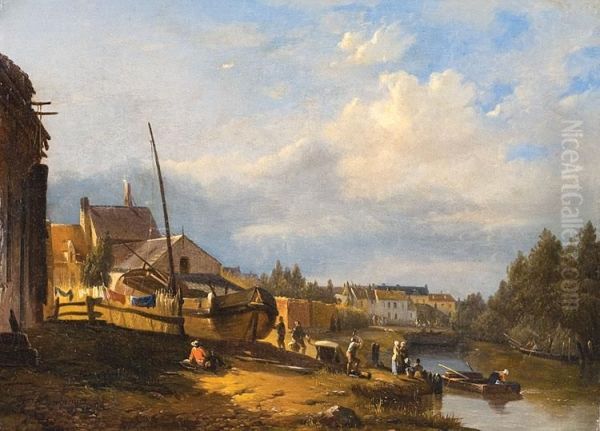 Bord De Riviere Anime Oil Painting by Francois Jean Louis Boulanger