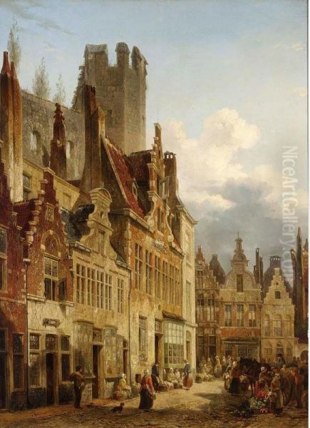 A Busy Market Scene In The Streets Of Gand Oil Painting by Francois Jean Louis Boulanger