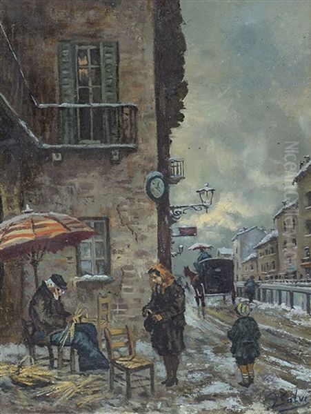 Neve Ai Navigli Oil Painting by Giuseppe Salvi