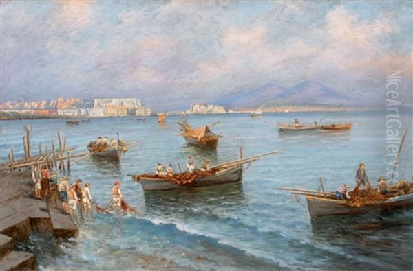 Pecheurs Dans La Baie De Naples Oil Painting by Giovanni Salviati