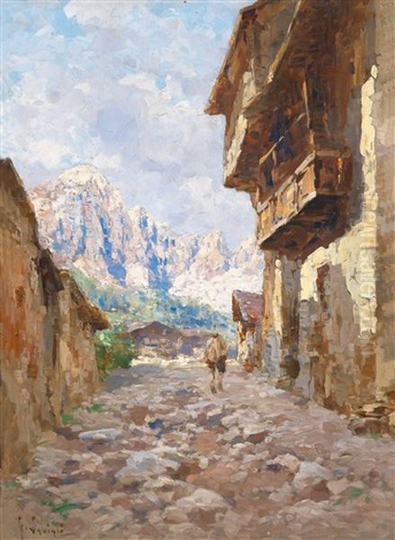 Motiv Aus Sudtirol (fiera Di Primiero?) Oil Painting by Giovanni Salviati