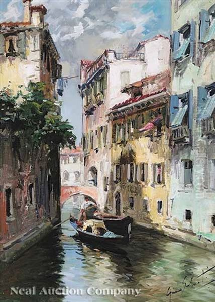 Gondolier On The Grand Canal, Venice Oil Painting by Giovanni Salviati