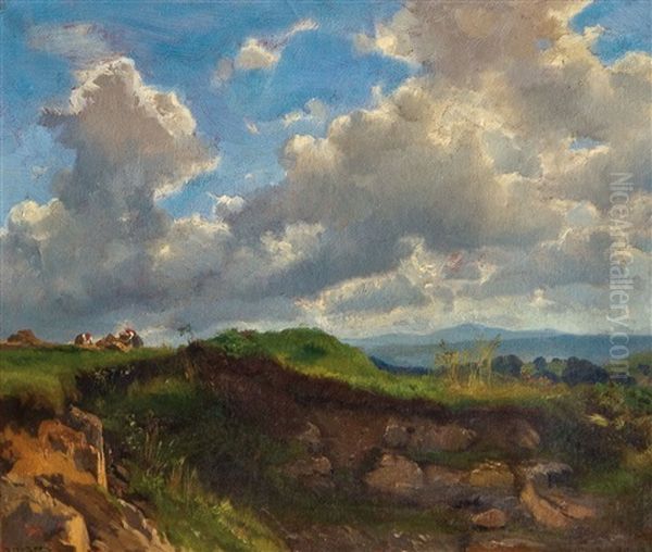 Landschaftsidyll Unter Bewolktem Himmel Oil Painting by Friedrich Salzer