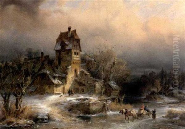 Verschneite Winterlandschaft Oil Painting by Friedrich Salzer