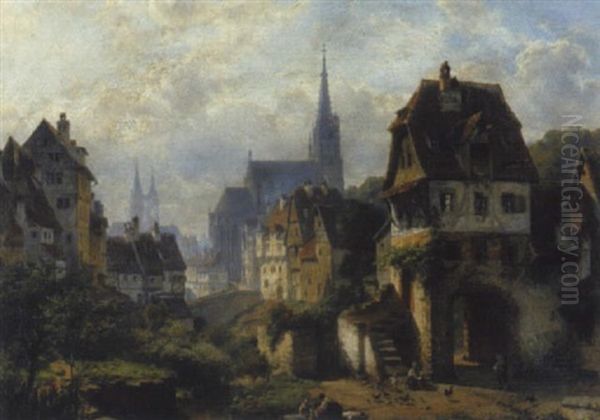 Stadtansicht Von Esslingen Mit Blick Auf Die Frauenkirche Oil Painting by Friedrich Salzer