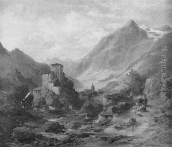 Blick Auf Schlos Rendelstein In Tirol Oil Painting by Friedrich Salzer