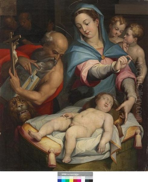 The Madonna And Child With Saint Jerome Oil Painting by Orazio Samacchini