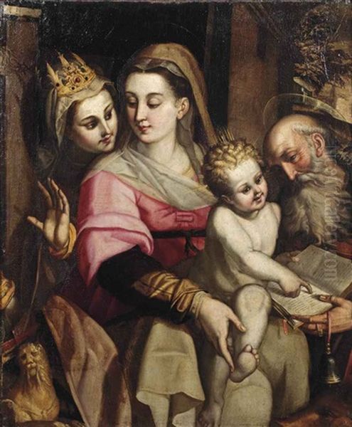 The Madonna And Child With Two Saints Oil Painting by Orazio Samacchini