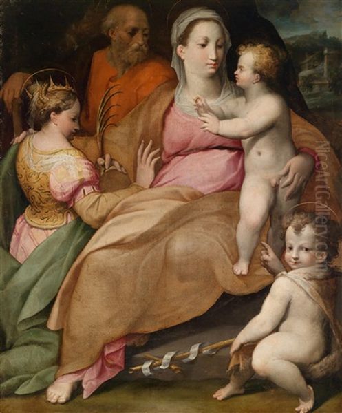 Die Mystische Vermahlung Der Heiligen Katharina Von Alexandrien Mit Dem Johannesknaben Und Dem Heiligen Joseph Oil Painting by Orazio Samacchini