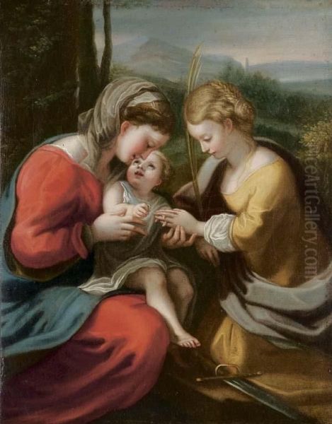 Matrimonio Mistico Di Santa Caterina Oil Painting by Jean Boulanger