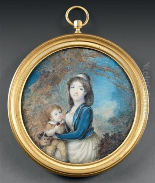 Portrait D'une Mere Et Son Enfant Sur Les Genoux Oil Painting by Jean Baptiste Sambat