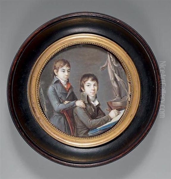 Deux Jeunes Garcons Dessinant Oil Painting by Jean Baptiste Sambat