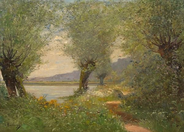 A River Landscape Oil Painting by Louis Boulanger