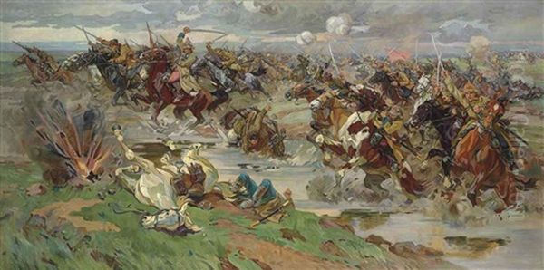 The Red Cavalry At Perekop Oil Painting by Nikolai Semenovich Samokish