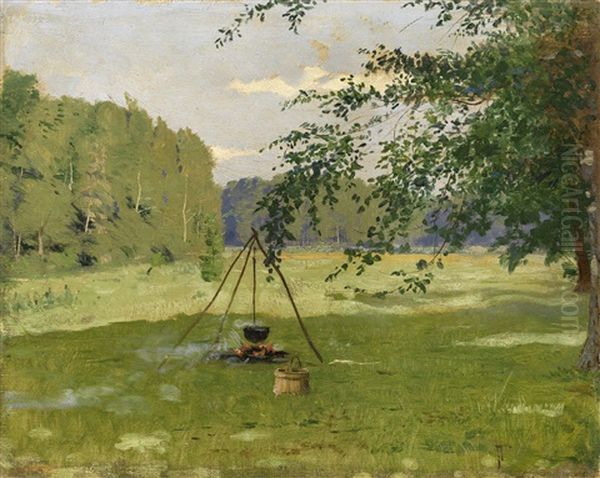 In A Meadow, Chernigov Region Oil Painting by Nikolai Semenovich Samokish