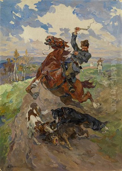 Hunting Scene Oil Painting by Nikolai Semenovich Samokish