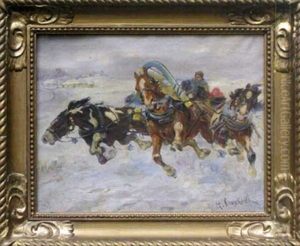 Troika Oil Painting by Nikolai Semenovich Samokish