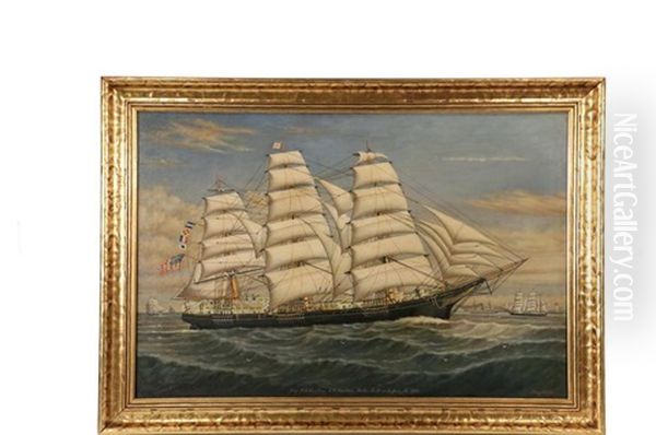 Marine Portrait Of The Ship 'p.r. Hazeltine, E.h. Harriman, Master, Built At Belfast, Maine 1876' Oil Painting by Percy A. Sanborn