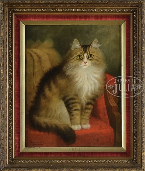 Cat On A Victorian Chair Oil Painting by Percy A. Sanborn