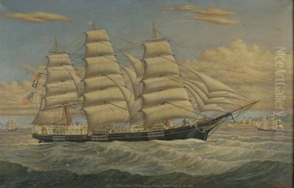 Clipper Ship P.r. Hazeltine Oil Painting by Percy A. Sanborn