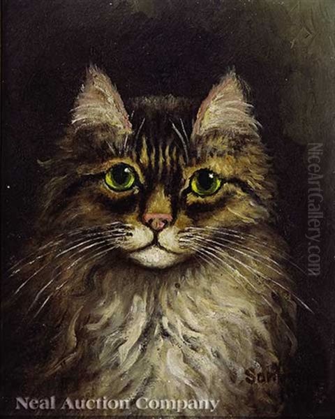 Green-eyed Cat Oil Painting by Percy A. Sanborn