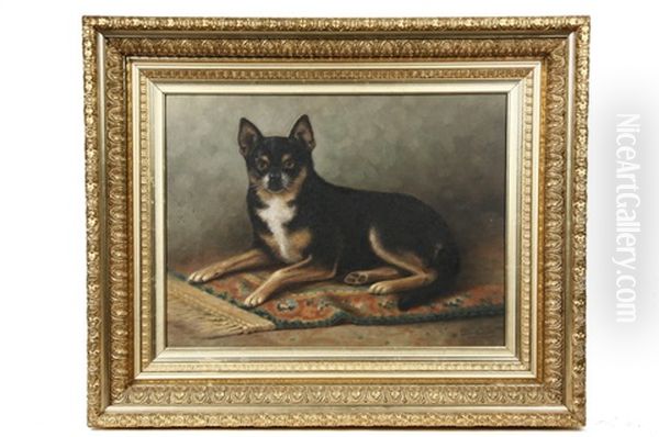 Dog On Oriental Rug Oil Painting by Percy A. Sanborn