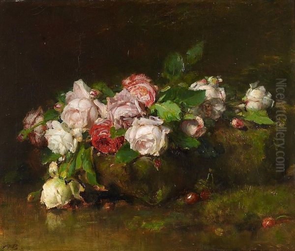 Rosenstillleben Mit Kirschen Oil Painting by Auguste I Boulard