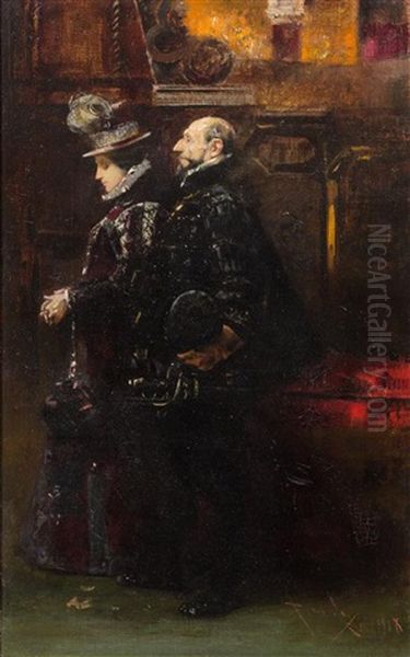 La Pareja Oil Painting by Salvador Sanchez Barbudo