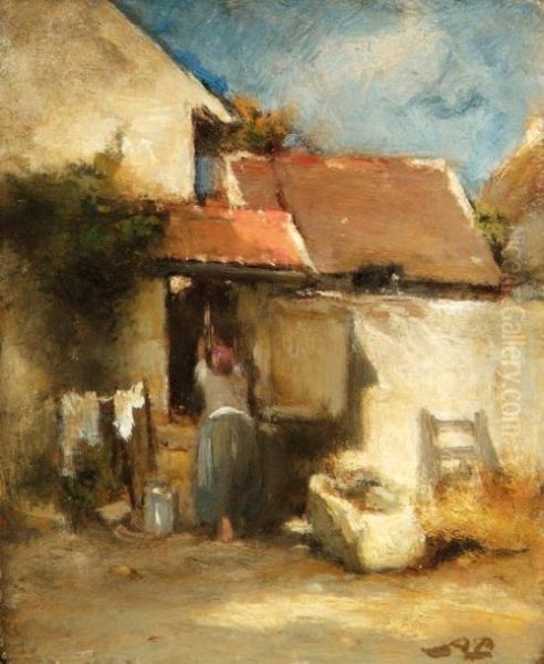 Cour De Ferme Animee (lere) Oil Painting by Auguste I Boulard