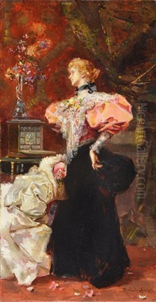 Elegante Dama En Un Interior Oil Painting by Salvador Sanchez Barbudo