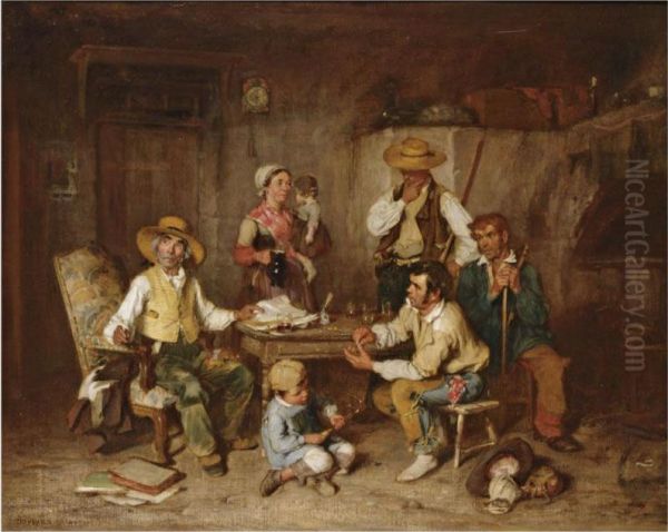 Le Paye Des Moissonneurs Oil Painting by Auguste I Boulard