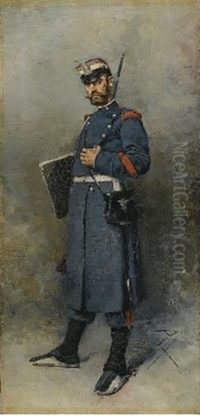 A Soldier Oil Painting by Salvador Sanchez Barbudo