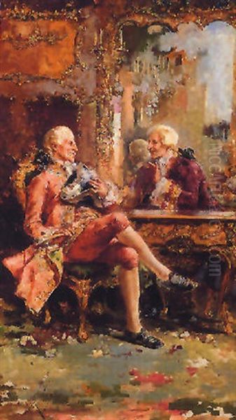 A Gentlemen's Debate Oil Painting by Salvador Sanchez Barbudo