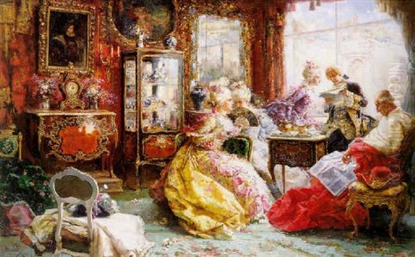 An Afternoon In The Salon Oil Painting by Salvador Sanchez Barbudo