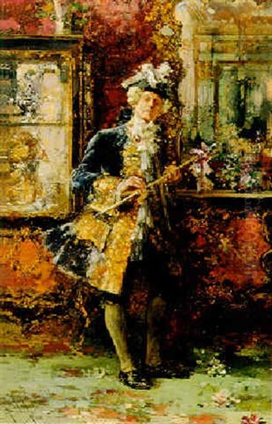 An Elegant Gentleman Oil Painting by Salvador Sanchez Barbudo