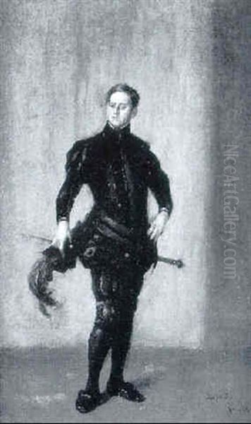 Caballero De Negro Con Jubon Y Espada Oil Painting by Salvador Sanchez Barbudo