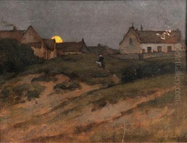 Ferme Au Clair De Lune Oil Painting by Auguste Ii Boulard