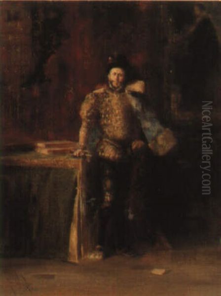 A Man In Medieval Costume Oil Painting by Salvador Sanchez Barbudo