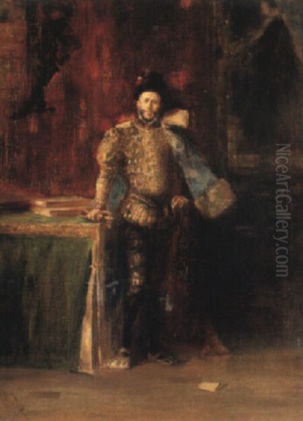 A Man In Medieval Costume Oil Painting by Salvador Sanchez Barbudo