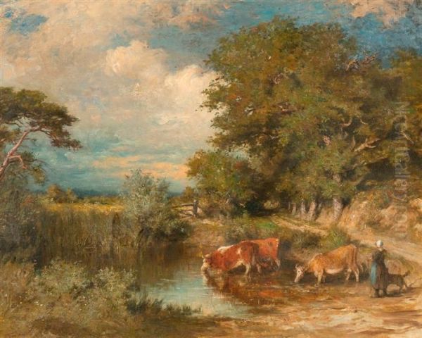 Kuhe Am Weiher. Oil Painting by Auguste Ii Boulard