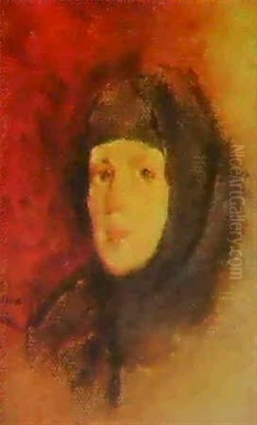 La Mujer Del Panolon Negro Oil Painting by Salvador Sanchez Barbudo