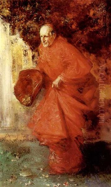 A Cardinal In Haste Oil Painting by Salvador Sanchez Barbudo