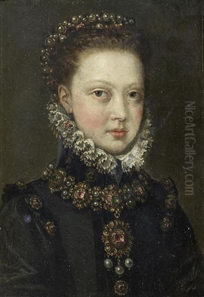 Portrait Of A Girl, Bust-length, In Black Costume Oil Painting by Alonso Sanchez Coello