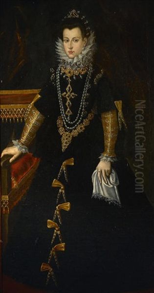 A Portrait Of Anne Of Austria, Full-length Oil Painting by Alonso Sanchez Coello