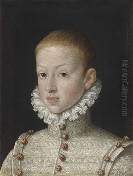 Portrait Of Archduke Wenceslaus Of Austria (1561-1578), As A Boy, Bust-length, In A White Doublet And Lace Collar Oil Painting by Alonso Sanchez Coello